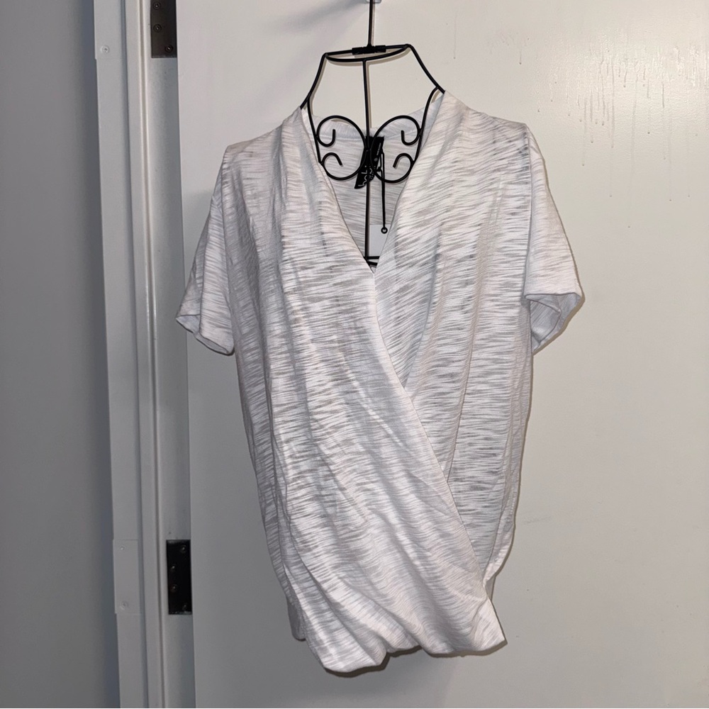NWT bobi White Slub Draped V-Neck Short Sleeve Top
